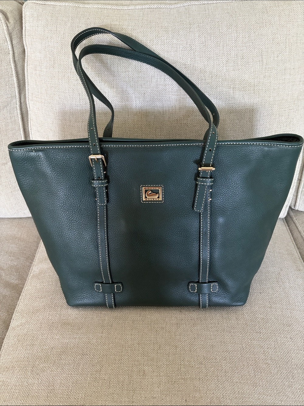 Dooney & Bourke vintage Dark Green Pebble Leather Tote with Gold Hardware